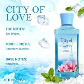 12 Scents,10 Oz. Unisex Shower Gel,body Wash. Large Size, Gently Cleanses And Moisturizes, Enriched With Aloe Vera And Vitamin E. Floral, Fruity, (Option: City Of Love)
